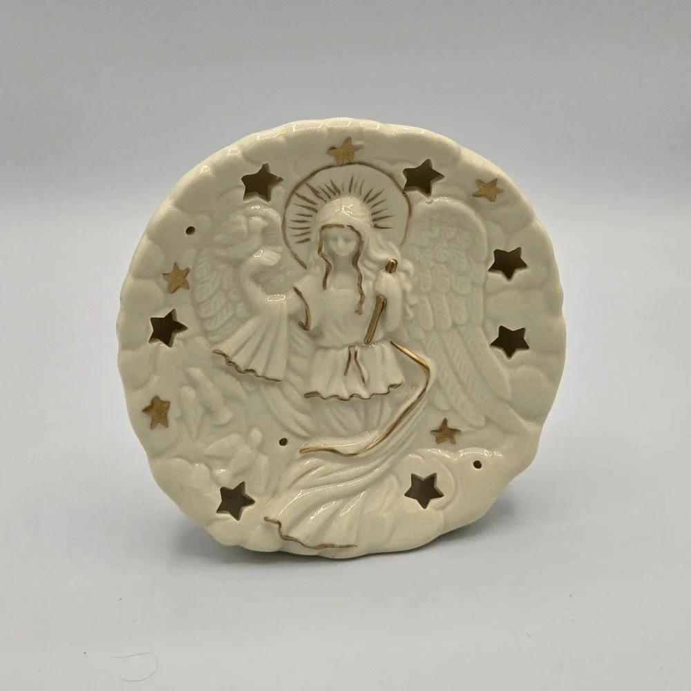 Ceramic Angel Tea‎ Light Holder with Stars Elegant Cream Color